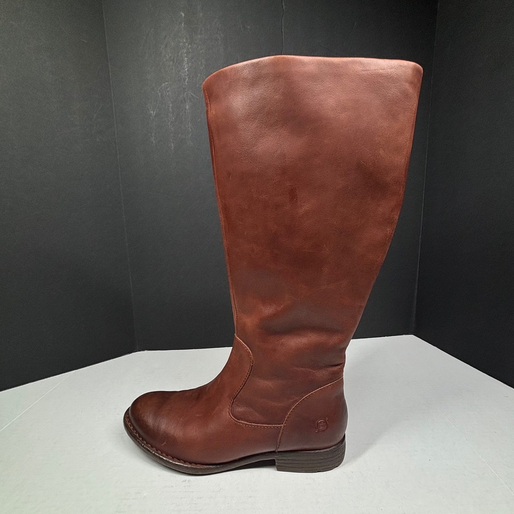 Born Brown‎ Leather Tall Riding Boots Womens 9M Cognac Plaid Lined F71062 EUC - Picture 10 of 12